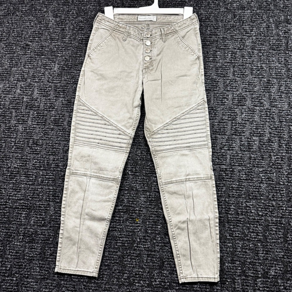 Abercrombie & Fitch Womens 27 Moto Skinny Pants Olive Green Button Fly Ribbed